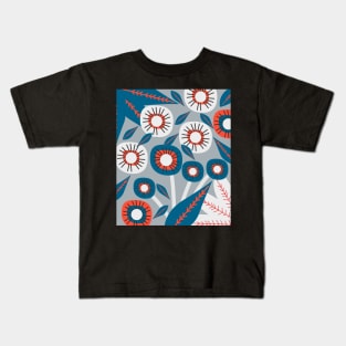 Modern florals in red and blue Kids T-Shirt